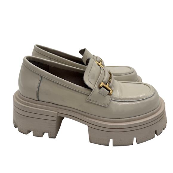 Y2K Chunky Platform Cream Loafers Gold Buckle EU37 US 6.5 - Picture 1 of 7